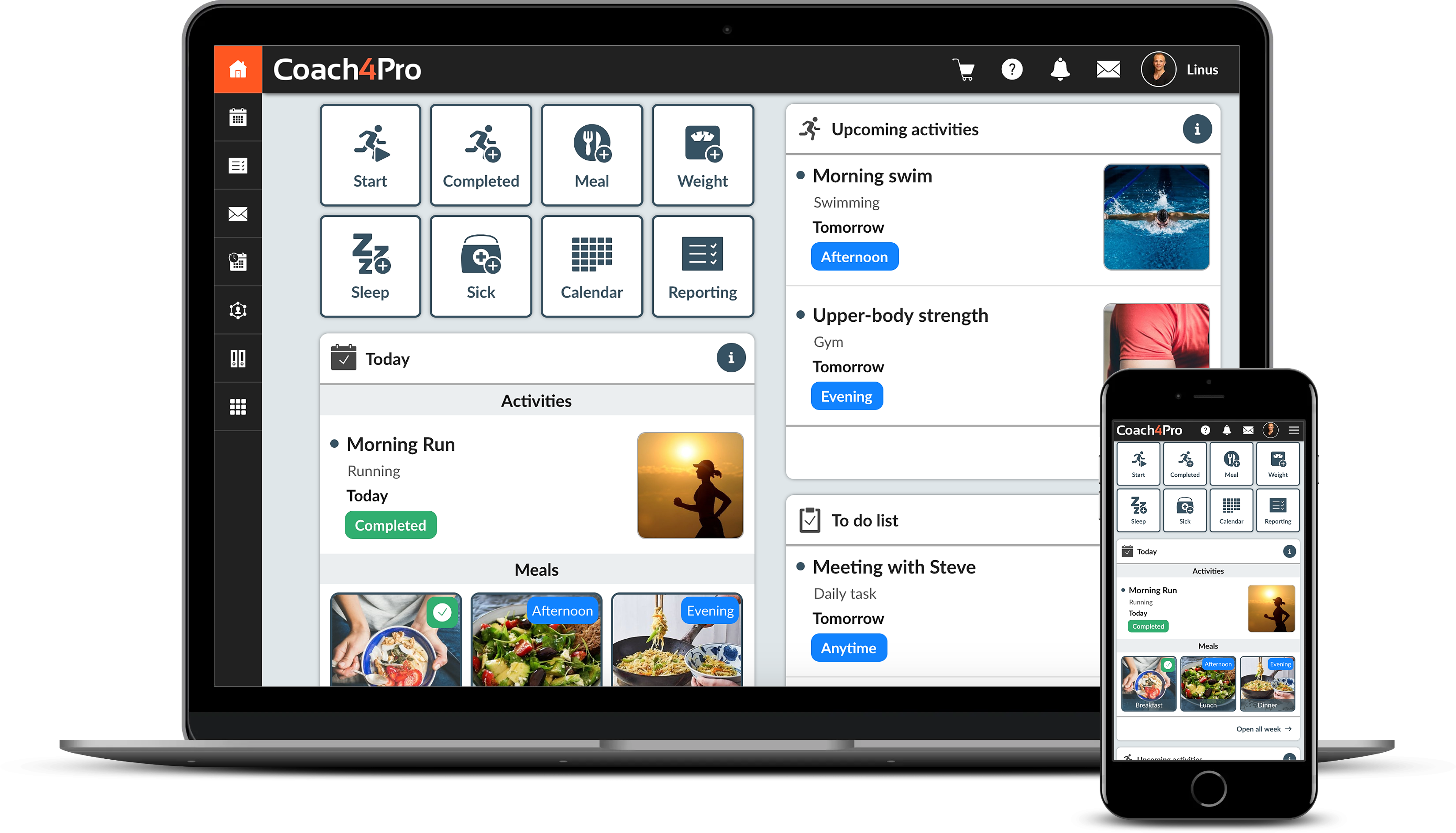 Coach4Pro:n valmennusohjelmisto Coach4Pro:n valmennusohjelmisto, sekä tietokone että mobiili